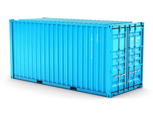 Isolated blue shipping container, highlighting standardized equipment in less than container load shipping.