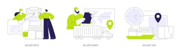 Vector illustration showing e-commerce fulfillment delivery note, order, and shipping time.
