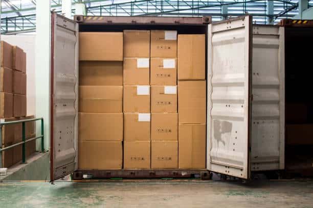 “Full container load (FCL) example with cartons packed for international shipping”