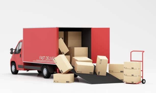 “Red delivery truck with cartons highlighting freight transport and extra CFS charges”